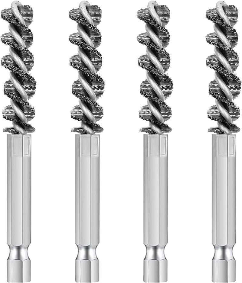 CKANDAY 4 Pcs Golf Clubs Head Hosel Brush, Golf Club Brush, Golf Stainless Steel Hosel Wire Brush Electric Drill Cleaning Wire Brush Tool, Hex Shank Handle Electric Drill Wire Brush for Wood and Iron, Sliver - Image 1